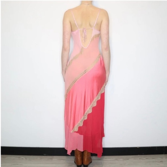 Vintage 90’s Y2K 100% Silk Slip Dress Cowl Boho Sheer Lace Backless Belladonna - Picture 14 of 16